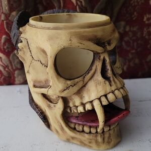 Skull Vampire Mug with Red Tongue Accent. Missing Inside Liner